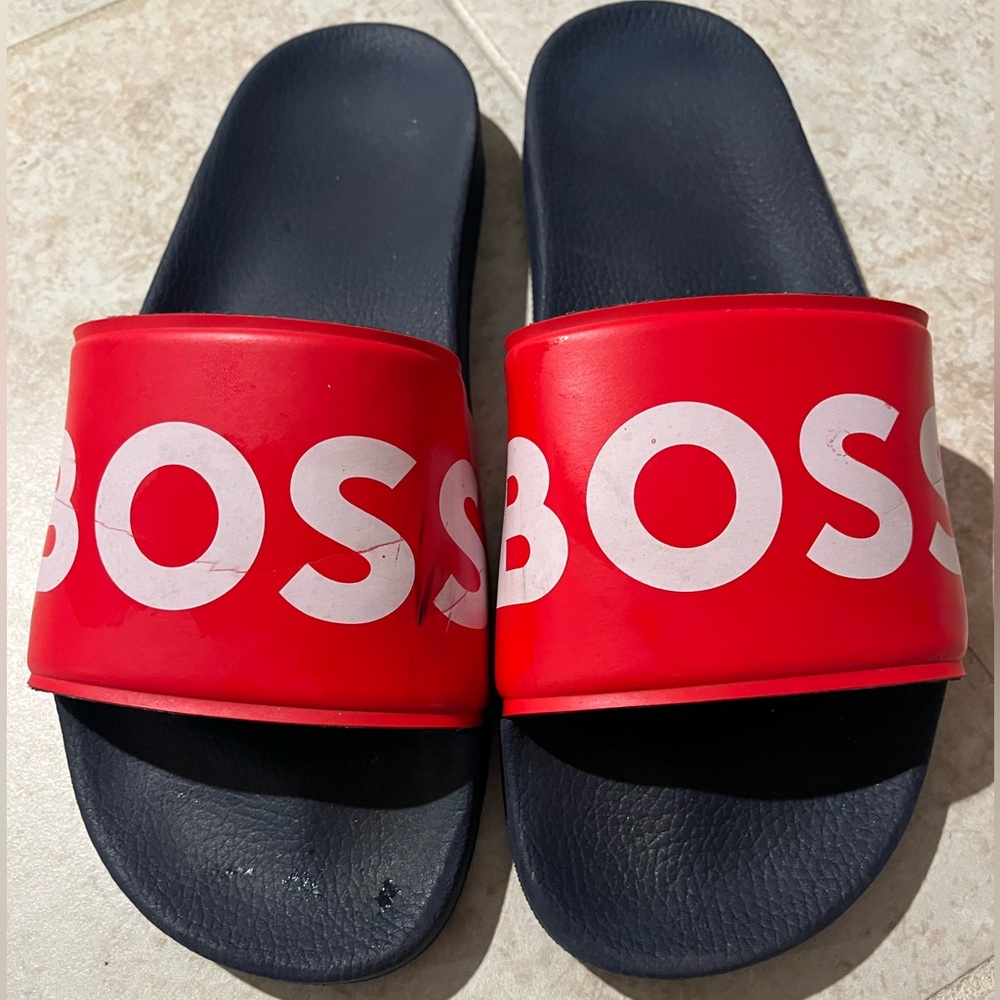 BOSS Slide Sandals. Fair condition S-43 Visible signs of wear and tear. See pics